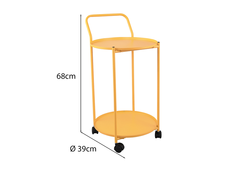 Beistelltisch EDDINA mit Rollen rund Metall in Gelb Höhe 68cm Ø 39cm