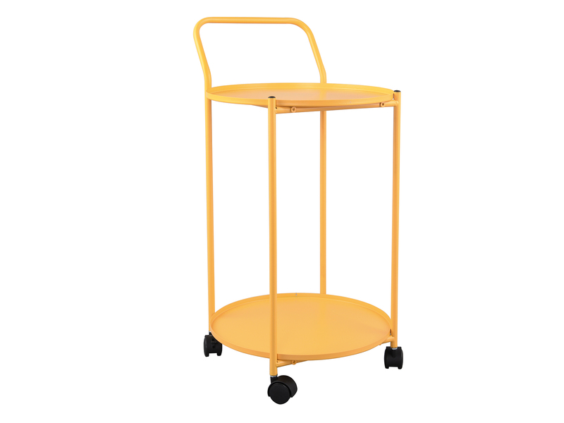 Beistelltisch EDDINA mit Rollen rund Metall in Gelb Höhe 68cm Ø 39cm