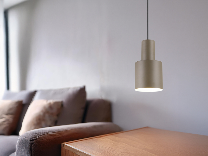 Kleine Pendelleuchte mit Metall Lampenschirm Taupe mit E27 LED, Ø 12cm