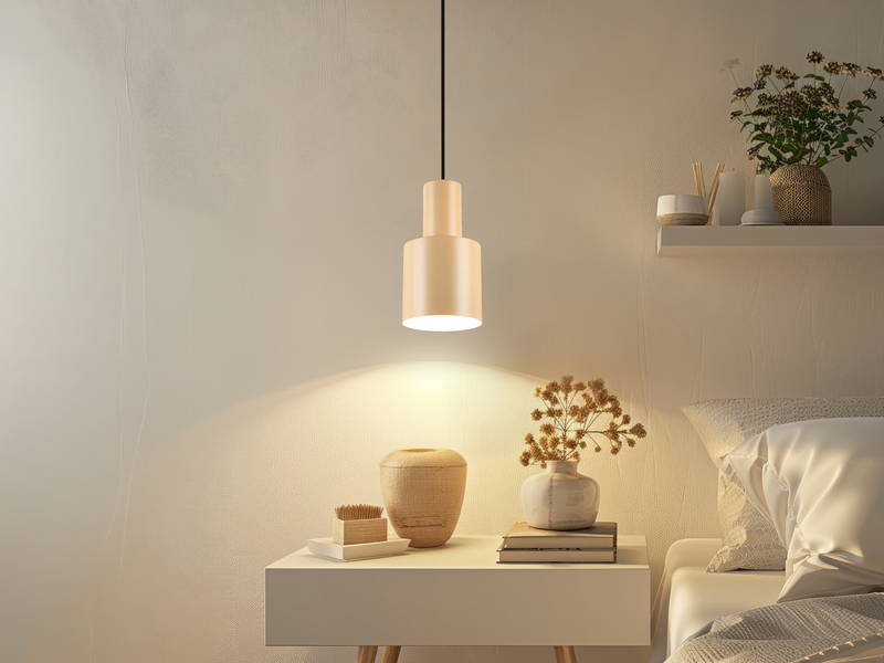 Kleine Pendelleuchte mit Metall Lampenschirm Beige mit E27 LED, Ø 12cm