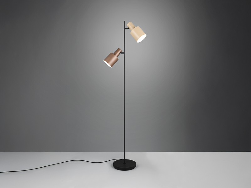 Stehleuchte aus Metall mit 2 schwenkbaren farbigen Spots & E27 LED, Höhe 161cm