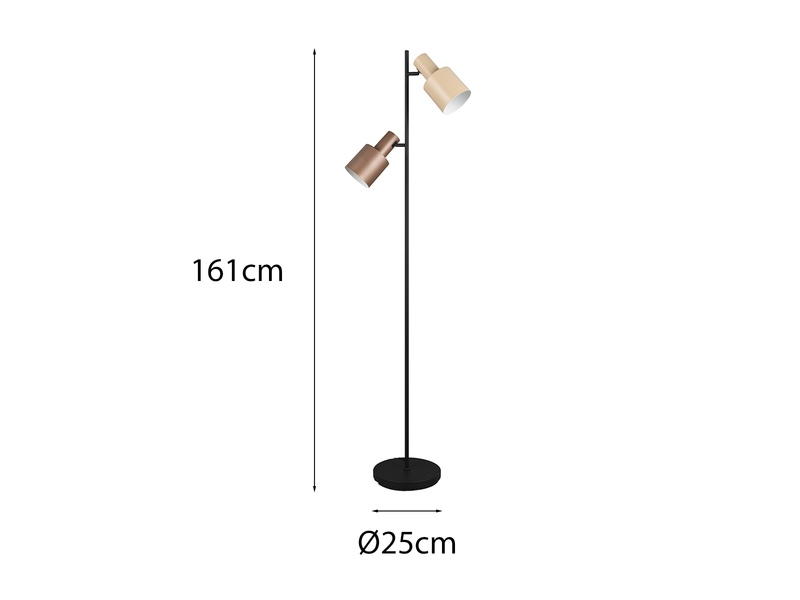 Stehleuchte aus Metall mit 2 schwenkbaren farbigen Spots & E27 LED, Höhe 161cm