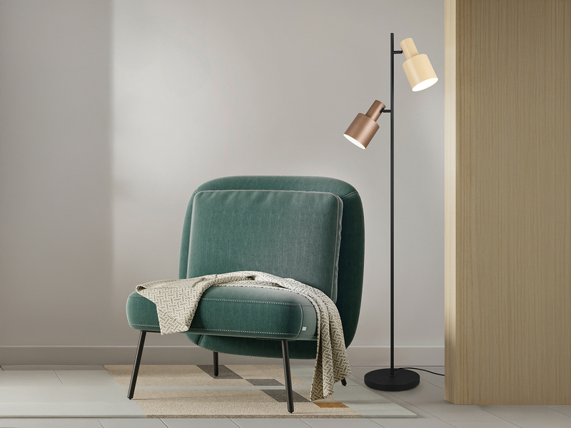 Stehleuchte aus Metall mit 2 schwenkbaren farbigen Spots & E27 LED, Höhe 161cm