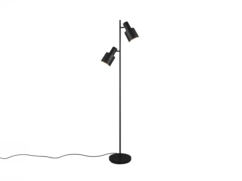 Stehleuchte aus Metall mit 2 schwenkbaren Spots Schwarz & E27 LED, Höhe 161cm