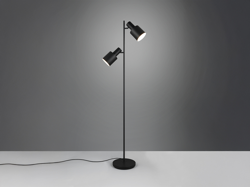 Stehleuchte aus Metall mit 2 schwenkbaren Spots Schwarz & E27 LED, Höhe 161cm