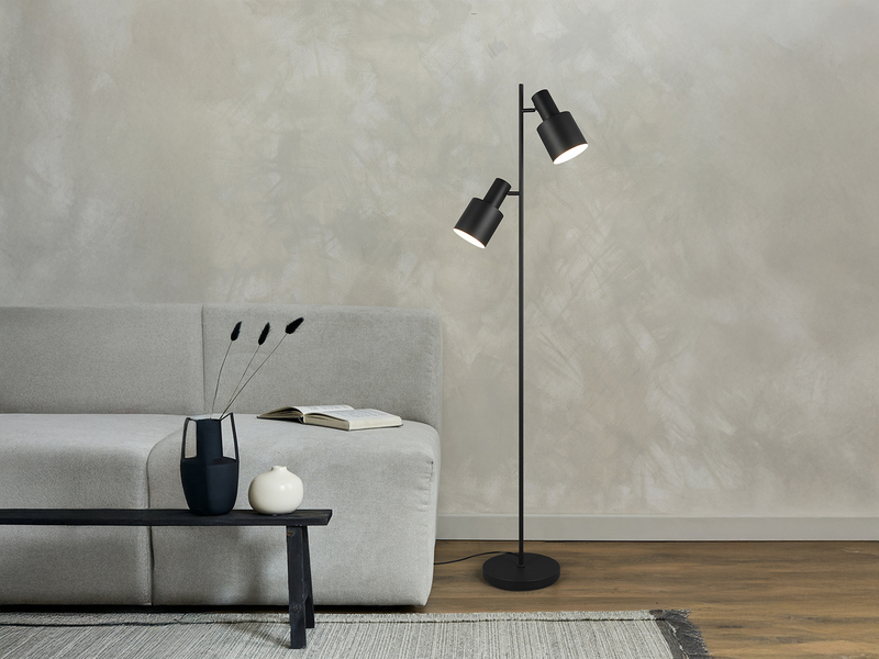 Stehleuchte aus Metall mit 2 schwenkbaren Spots Schwarz & E27 LED, Höhe 161cm