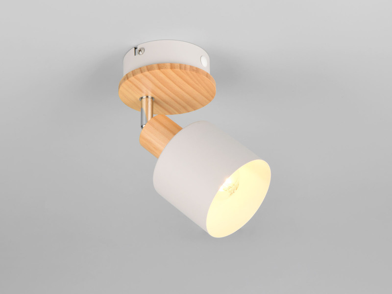 LED Wandstrahler & Deckenstrahler Hellgrau mit Holz, Ø 9cm