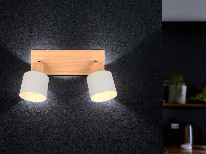 LED Deckenstrahler Hellgrau mit Holz 2-flammig, Breite 30cm