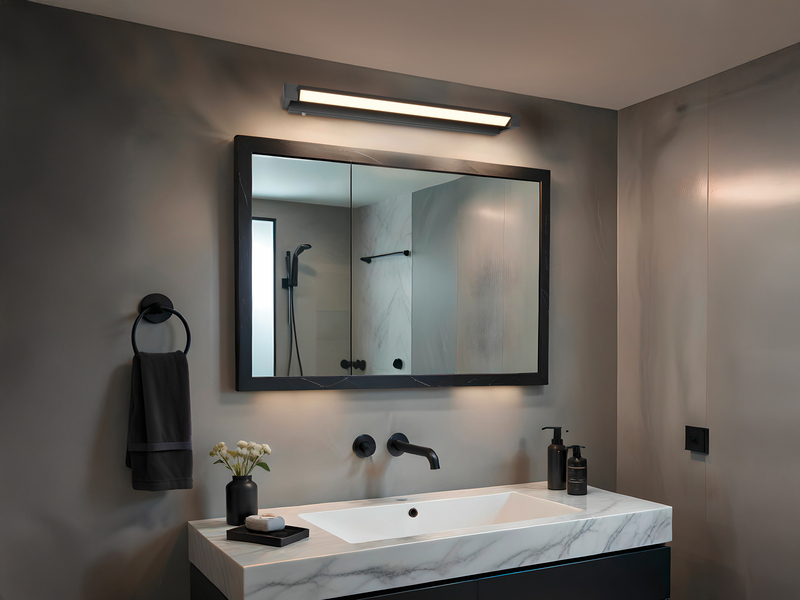 Dimmbare LED Bad Spiegelleuchte FABRIZIO schwenkbar, Schwarz Breite 80cm