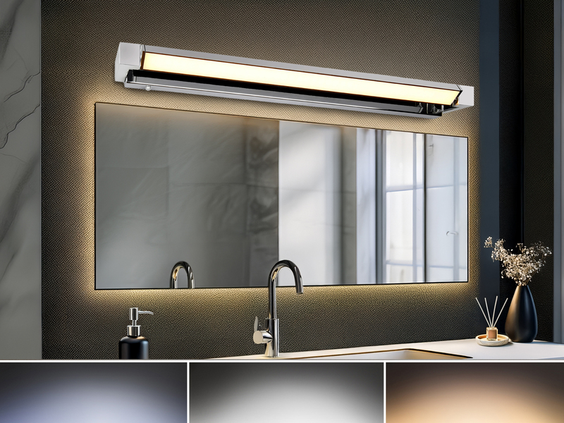 Dimmbare LED Bad Spiegelleuchte FABRIZIO schwenkbar, Chrom Breite 80cm