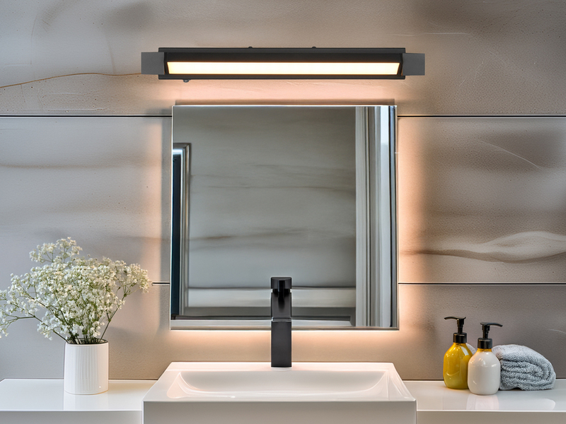 Dimmbare LED Bad Spiegelleuchte FABRIZIO schwenkbar, Schwarz Breite 50cm