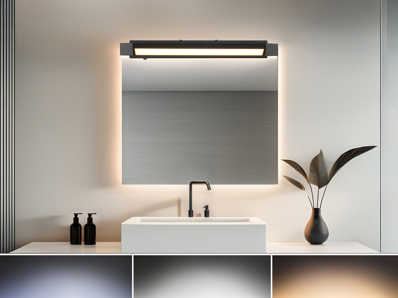 Dimmbare LED Bad Spiegelleuchte FABRIZIO schwenkbar, Schwarz Breite 50cm