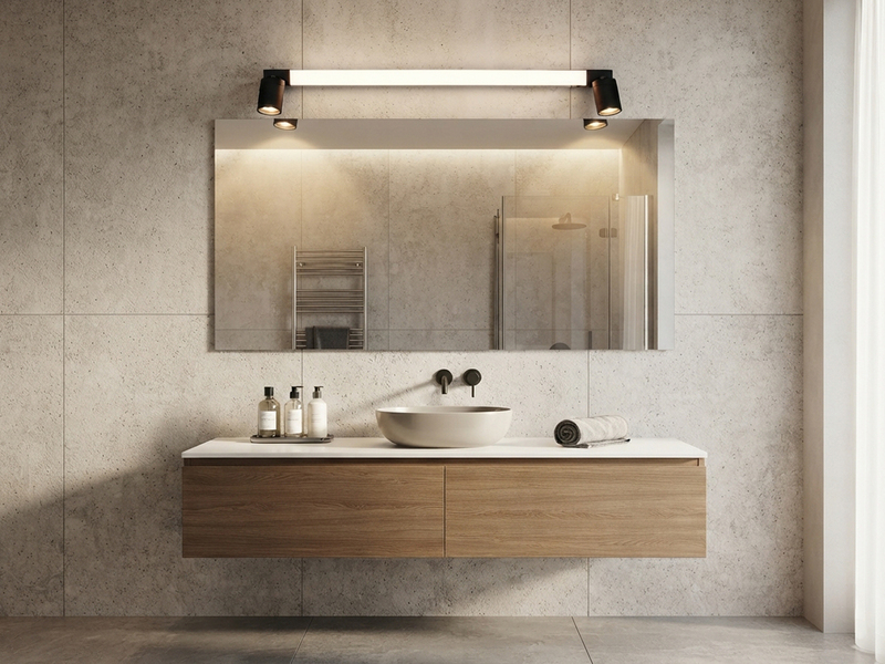 LED Bad Spiegelleuchte ENRICO mit Schalter und 2 Strahlern Schwarz Breite 90cm