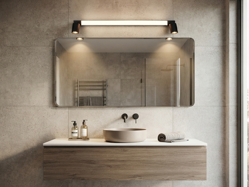LED Bad Spiegelleuchte ENRICO mit Schalter und 2 Strahlern Schwarz Breite 90cm