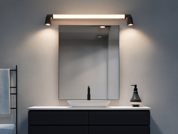 LED Bad Spiegelleuchte ENRICO mit Schalter und 2 Strahlern Schwarz Breite 90cm LED Bad Spiegelleuchte ENRICO mit Schalter und 2 Strahlern Schwarz Breite 90cm