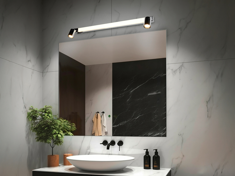 LED Bad Spiegelleuchte ENRICO mit Schalter und 2 Strahlern Chrom, Breite 90cm