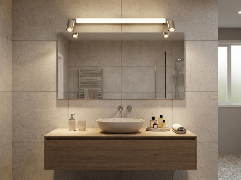 LED Bad Spiegelleuchte ENRICO mit Schalter und 2 Strahlern Chrom, Breite 90cm