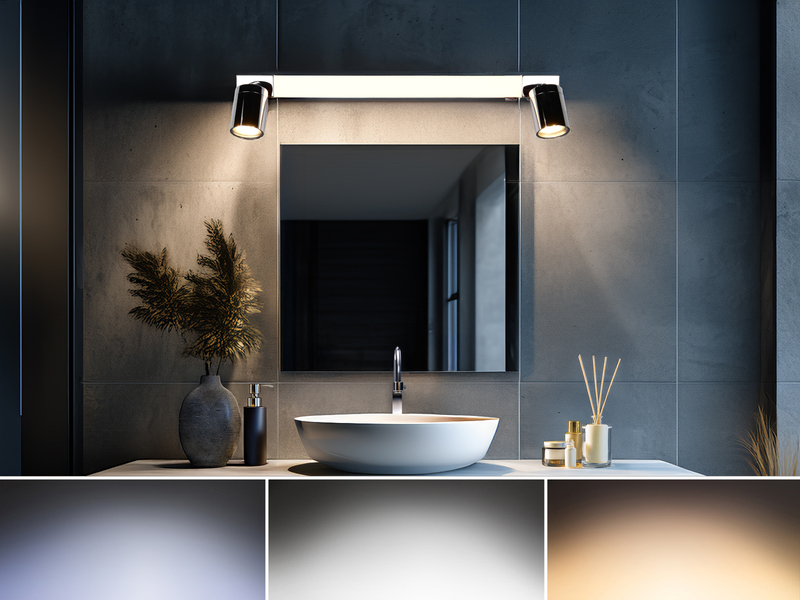LED Bad Spiegelleuchte ENRICO mit Schalter und 2 Strahlern Chrom, Breite 60cm