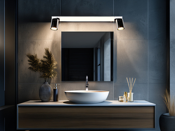 LED Bad Spiegelleuchte ENRICO mit Schalter und 2 Strahlern Chrom, Breite 60cm LED Bad Spiegelleuchte ENRICO mit Schalter und 2 Strahlern Chrom, Breite 60cm