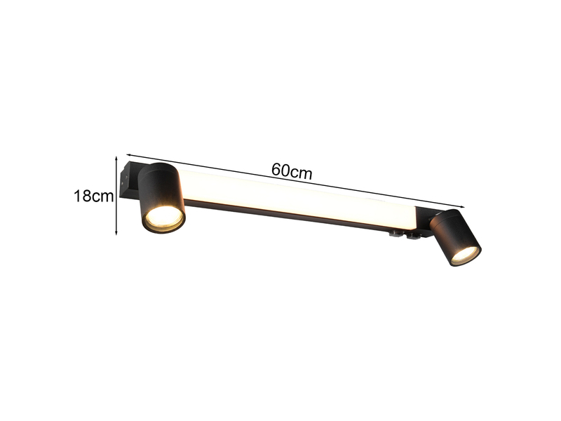 LED Bad Spiegelleuchte ENRICO mit Schalter und 2 Strahlern Schwarz, Breite 60cm