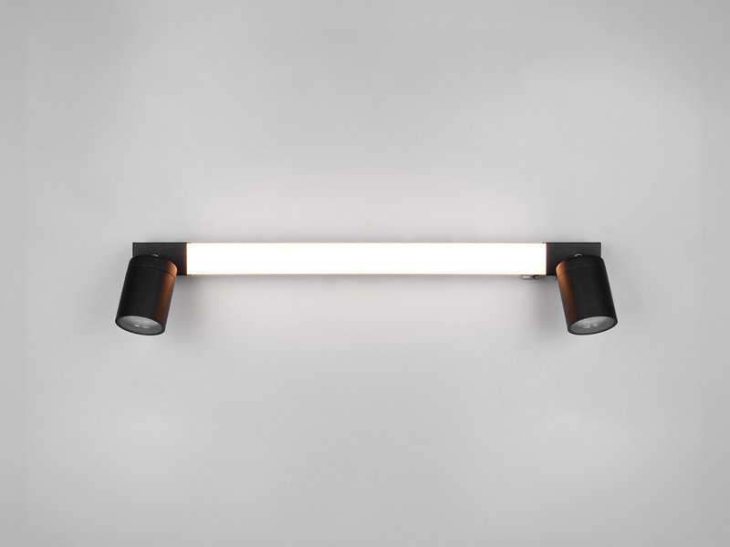 LED Bad Spiegelleuchte ENRICO mit Schalter und 2 Strahlern Schwarz, Breite 60cm