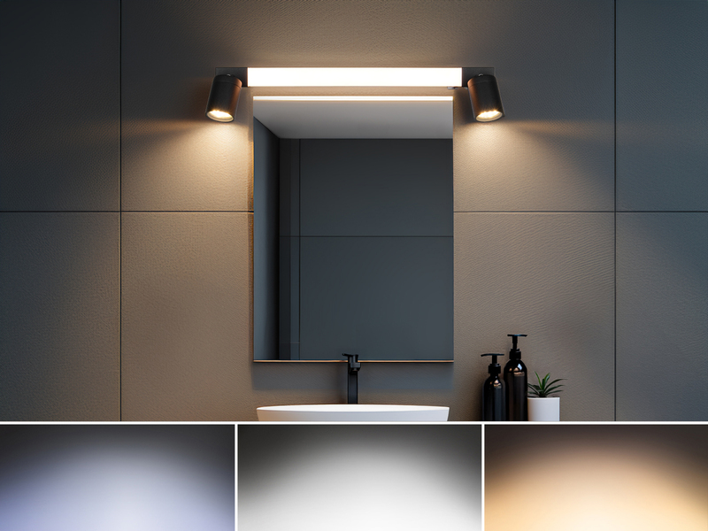 LED Bad Spiegelleuchte ENRICO mit 2 Strahlern & Schalter, Schwarz B: 60cm