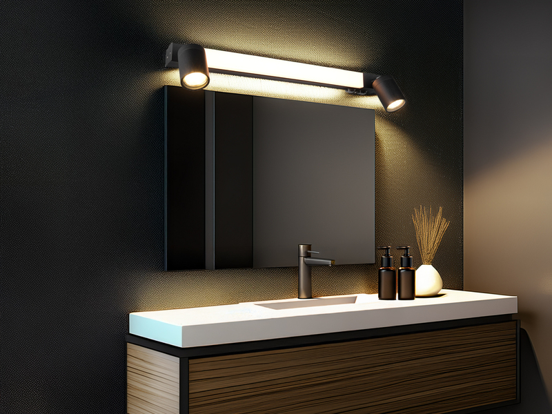 LED Bad Spiegelleuchte ENRICO mit 2 Strahlern & Schalter, Schwarz B: 60cm