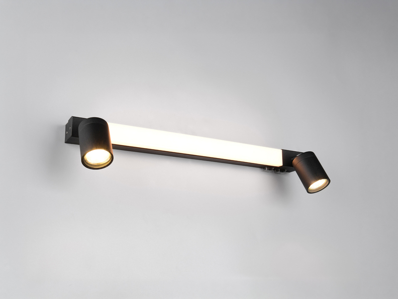 LED Bad Spiegelleuchte ENRICO mit Schalter und 2 Strahlern Schwarz, Breite 60cm