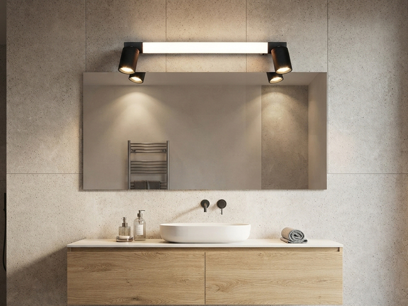 LED Bad Spiegelleuchte ENRICO mit Schalter und 2 Strahlern Schwarz, Breite 60cm
