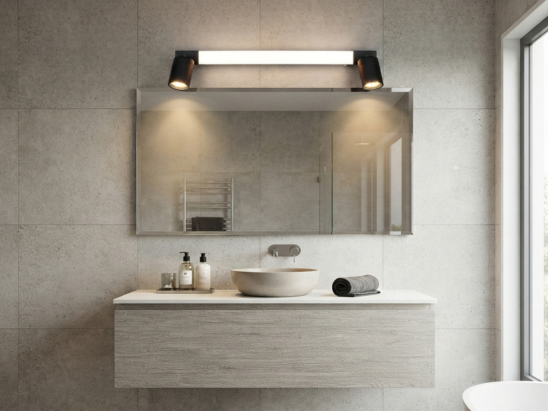 LED Bad Spiegelleuchte ENRICO mit Schalter und 2 Strahlern Schwarz, Breite 60cm