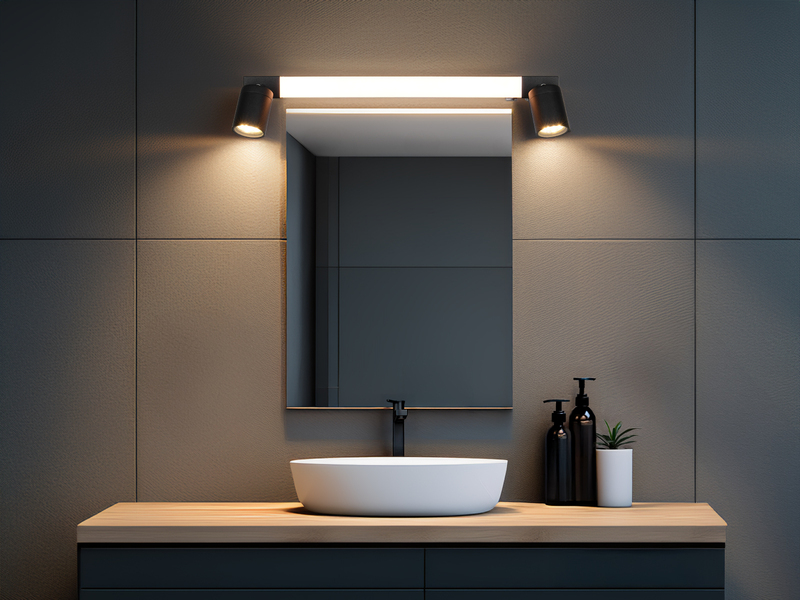 LED Bad Spiegelleuchte ENRICO mit Schalter und 2 Strahlern Schwarz, Breite 60cm