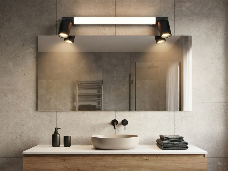 LED Bad Spiegelleuchte ENRICO mit Schalter und 2 Strahlern Schwarz, Breite 60cm