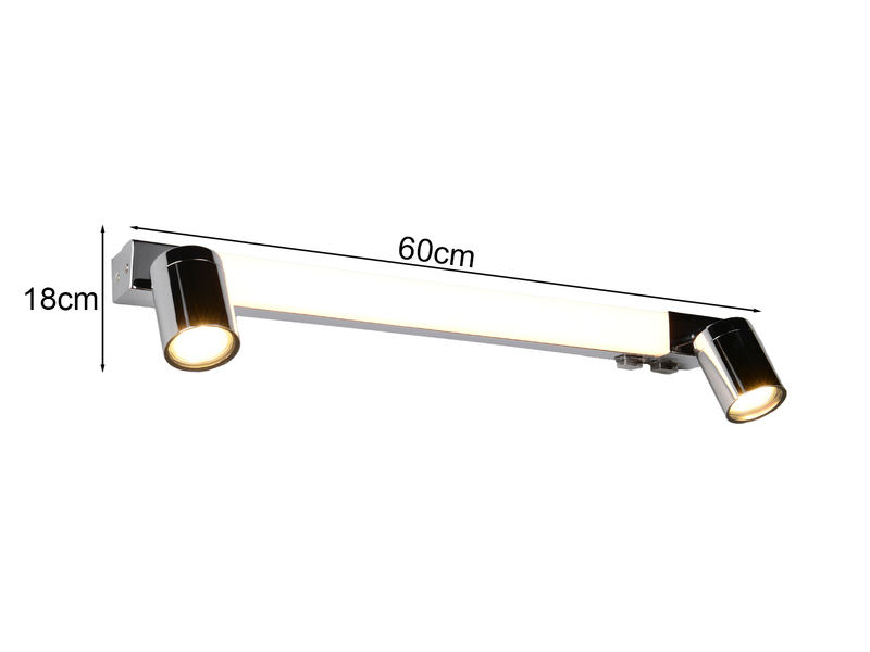LED Bad Spiegelleuchte mit 2 Strahlern & Schalter, Chrom Breite 60cm