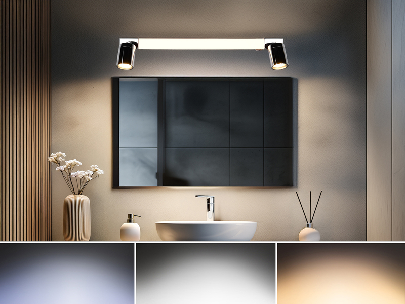 LED Bad Spiegelleuchte mit 2 Strahlern & Schalter, Chrom Breite 60cm
