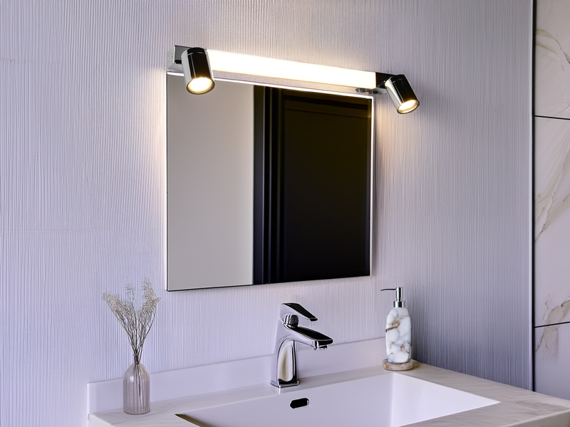 LED Bad Spiegelleuchte mit 2 Strahlern & Schalter, Chrom Breite 60cm
