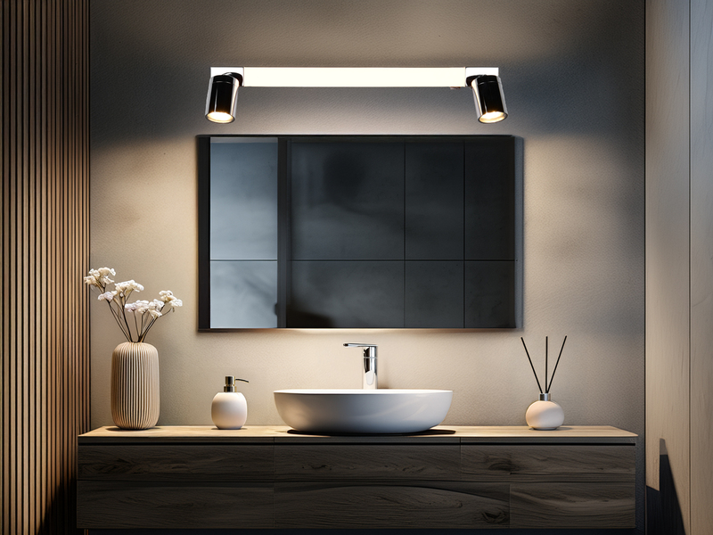 LED Bad Spiegelleuchte mit Schalter & 2 Spots Chrom inkl. GU10 LED, Breite 60cm