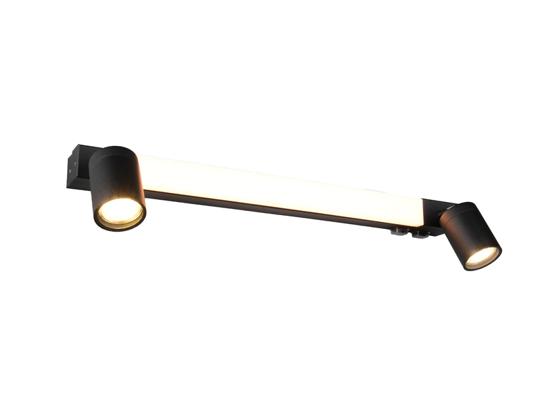 LED Bad Spiegelleuchte mit Schalter & 2 Spots Schwarz inkl. GU10 LED Breite 60cm