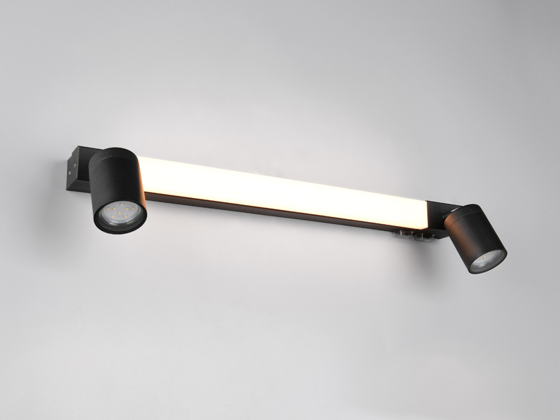 LED Bad Spiegelleuchte mit Schalter & 2 Spots Schwarz inkl. GU10 LED Breite 60cm
