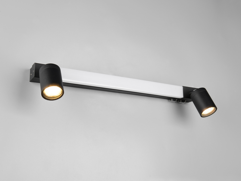 LED Bad Spiegelleuchte mit Schalter & 2 Spots Schwarz inkl. GU10 LED Breite 60cm