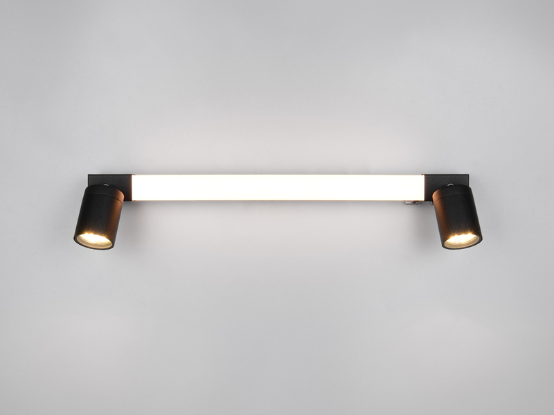 LED Bad Spiegelleuchte mit Schalter & 2 Spots Schwarz inkl. GU10 LED Breite 60cm