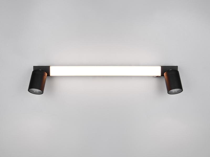 LED Bad Spiegelleuchte mit Schalter & 2 Spots Schwarz inkl. GU10 LED Breite 60cm