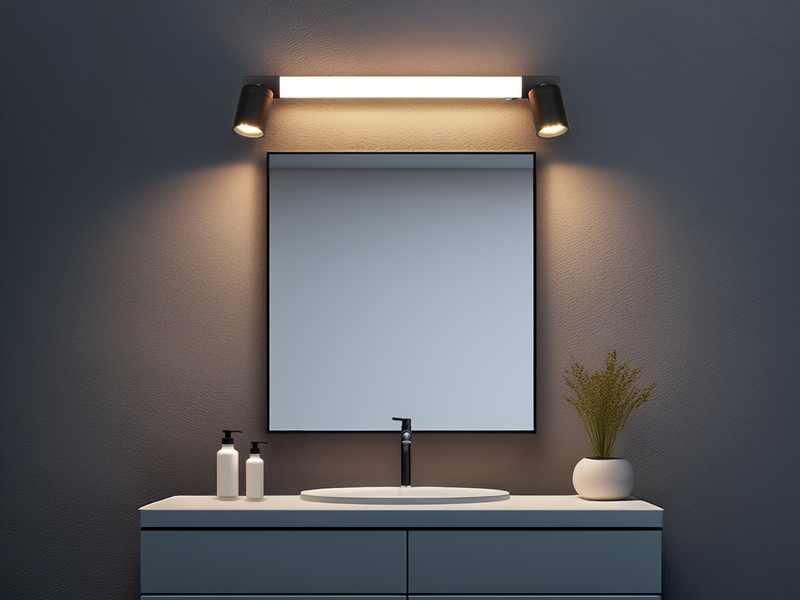 LED Bad Spiegelleuchte mit 2 Strahlern & Schalter, Schwarz Breite 60cm