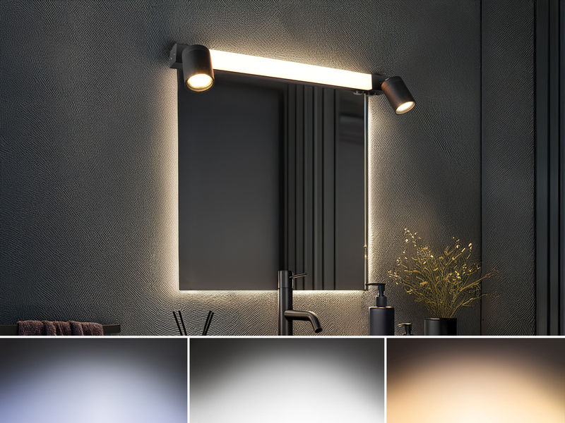 LED Bad Spiegelleuchte mit 2 Strahlern & Schalter, Schwarz Breite 60cm