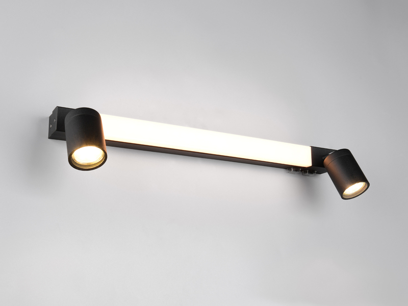 LED Bad Spiegelleuchte mit Schalter & 2 Spots Schwarz inkl. GU10 LED Breite 60cm