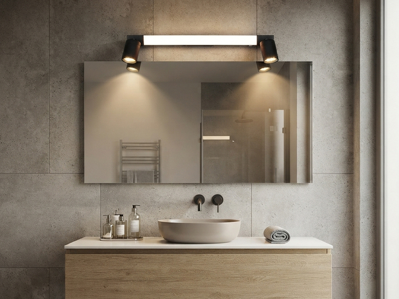 LED Bad Spiegelleuchte mit Schalter & 2 Spots Schwarz inkl. GU10 LED Breite 60cm