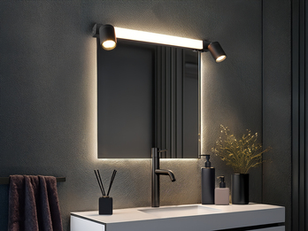 LED Bad Spiegelleuchte mit 2 Strahlern & Schalter, Schwarz Breite 60cm