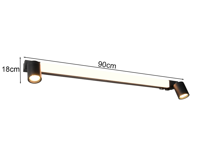LED Bad Spiegelleuchte mit Schalter & 2 Spots Schwarz inkl. GU10 LED Breite 90cm