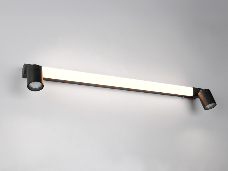 LED Bad Spiegelleuchte mit Schalter & 2 Spots Schwarz inkl. GU10 LED Breite 90cm