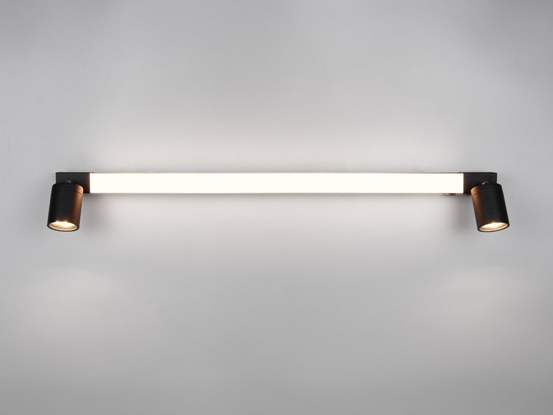 LED Bad Spiegelleuchte mit Schalter & 2 Spots Schwarz inkl. GU10 LED Breite 90cm