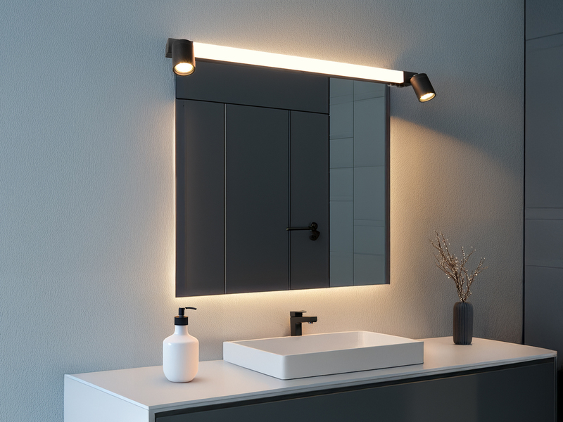 LED Bad Spiegelleuchte mit Schalter & 2 Spots Schwarz inkl. GU10 LED Breite 90cm